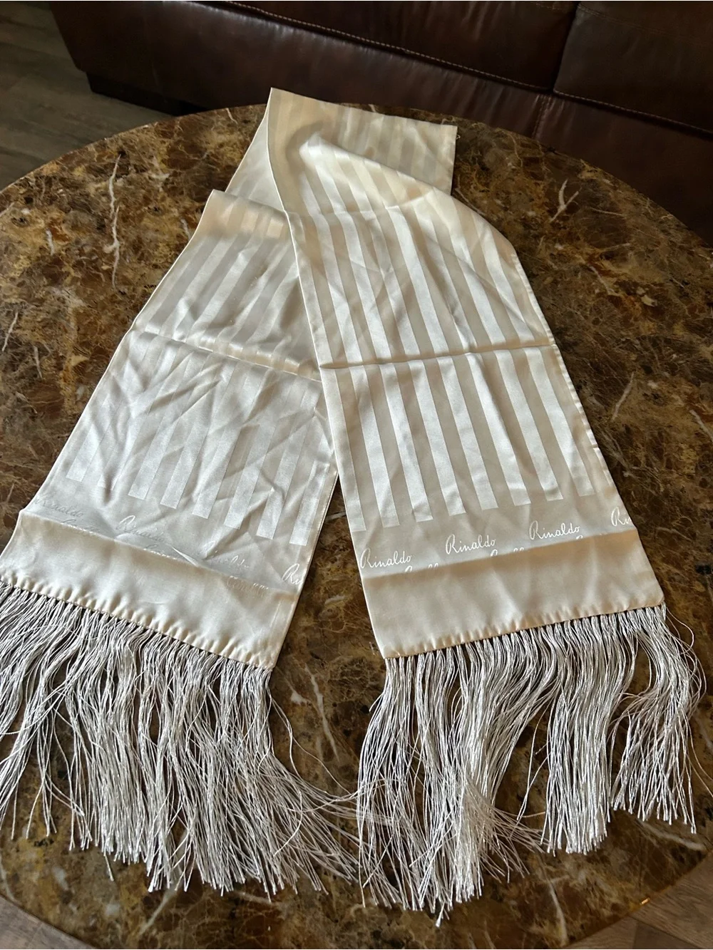 Rinaldo Carelli pure silk (Made In Italy)Cream Fringe Scarf for Men